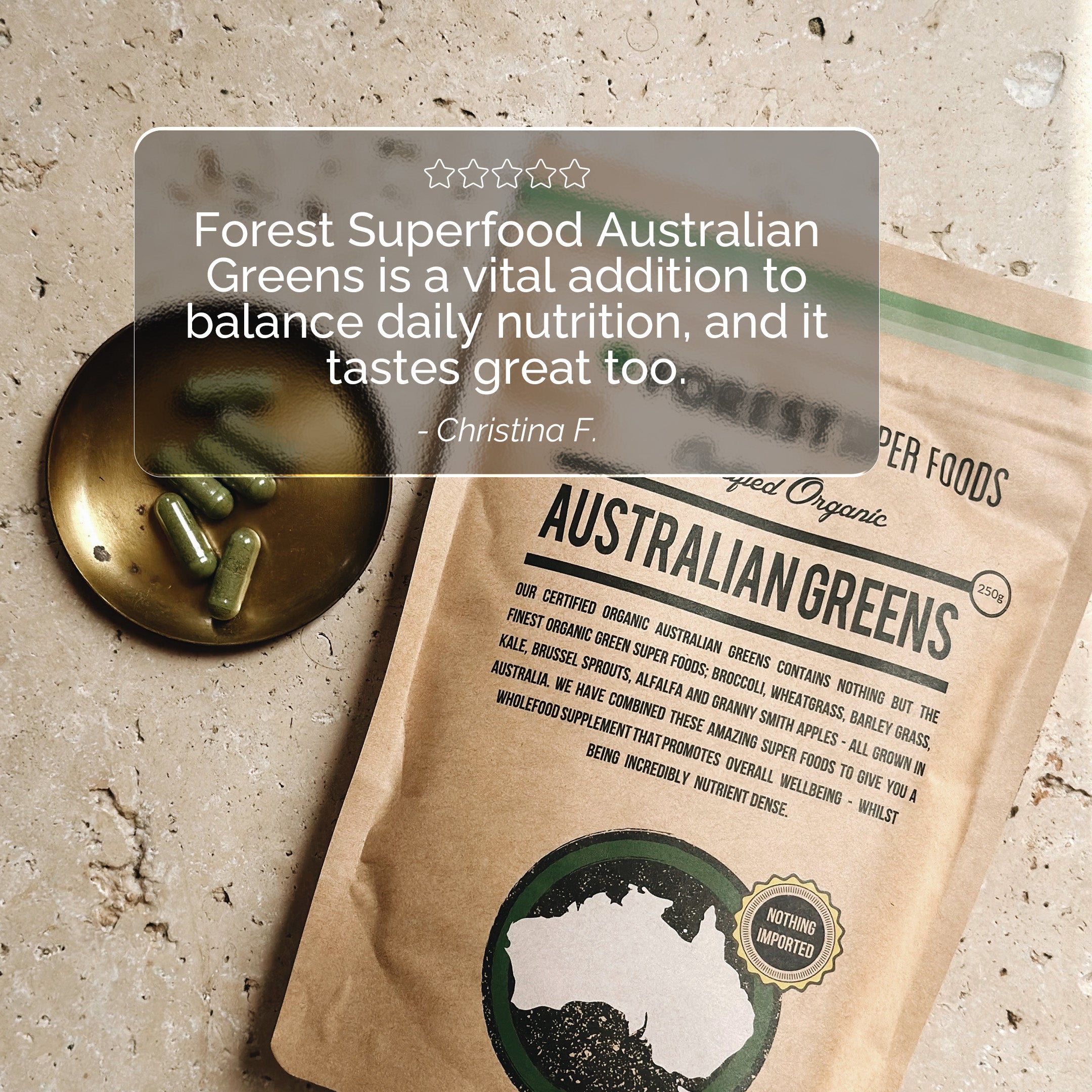 Australian Greens Whole Food Powder pouch with organic Australian-grown superfood blend by Forest Super Foods