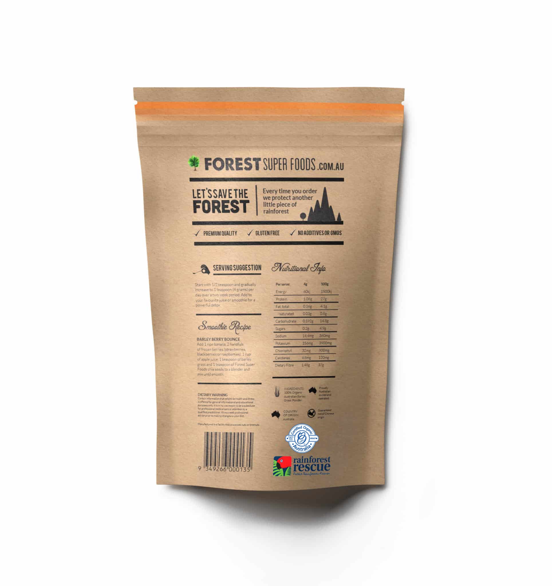 Herbe d'orge australienne certifiée biologique