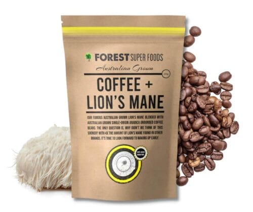 Delicious Australian grown coffee beans grounded and blended with Australian grown lions mane